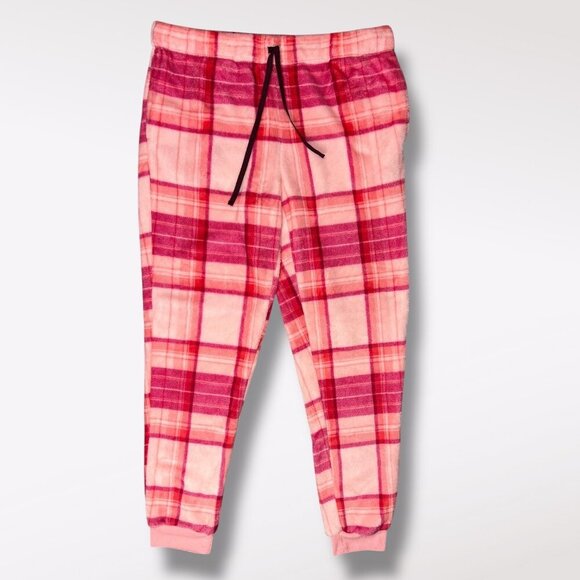 Joyspun Fleece PJ Pants Pink Plaid Joggers Loungewear Size Large - Picture 1 of 8